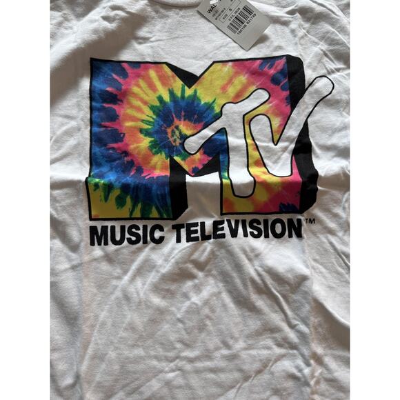 MTV Shirt Mens Small White Tie Dye Graphic Music Television Tee 100% Cotton - Picture 2 of 6